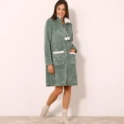 Peignoir En Kamerjas<Blancheporte Kamerjas in fleece kaki / ecru