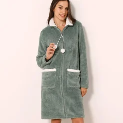 Peignoir En Kamerjas<Blancheporte Kamerjas in fleece kaki / ecru