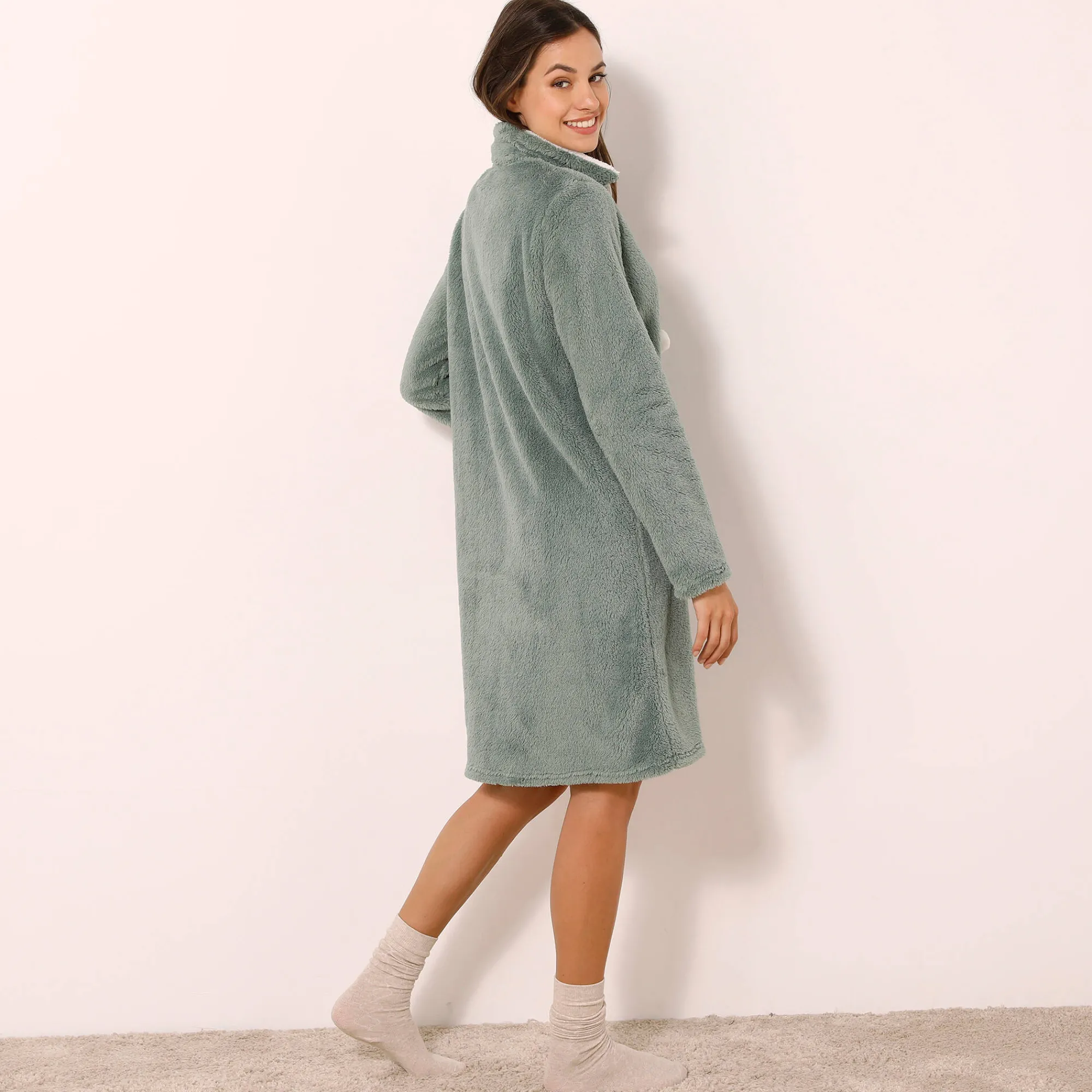 Peignoir En Kamerjas<Blancheporte Kamerjas in fleece kaki / ecru