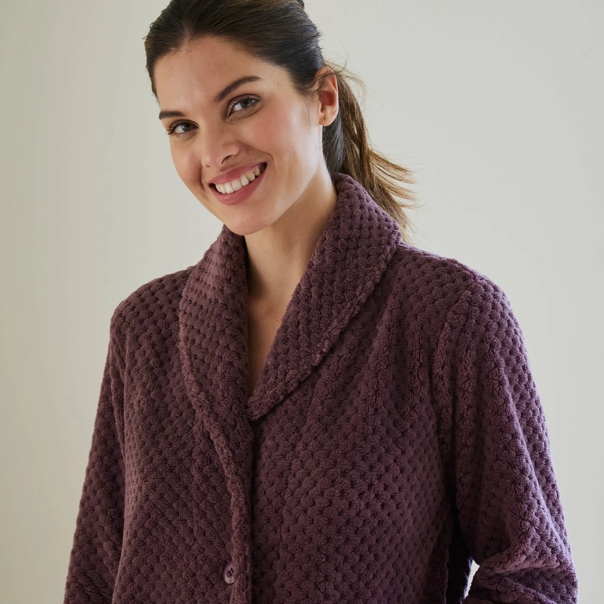 Peignoir En Kamerjas<Blancheporte Kamerjas in fleecetricot met sjaalkraag - 120 cm lang taupe