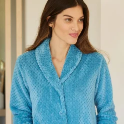 Peignoir En Kamerjas<Blancheporte Kamerjas in fleecetricot met sjaalkraag - 95 cm lang turkoois