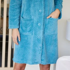 Peignoir En Kamerjas<Blancheporte Kamerjas in fleecetricot met sjaalkraag - 95 cm lang turkoois