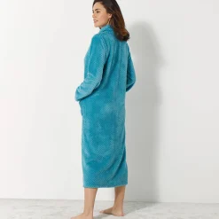 Peignoir En Kamerjas<Blancheporte Kamerjas in fleecetricot met sjaalkraag - 120 cm lang turkoois