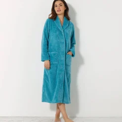 Peignoir En Kamerjas<Blancheporte Kamerjas in fleecetricot met sjaalkraag - 120 cm lang turkoois