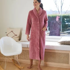 Peignoir En Kamerjas<Blancheporte Kamerjas in fleecetricot met sjaalkraag - 120 cm lang roze