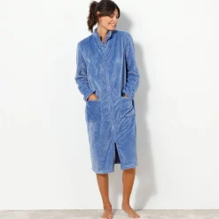 Peignoir En Kamerjas<Blancheporte Kamerjas met rits in fleecetricot met textuur jeansblauw