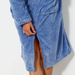 Peignoir En Kamerjas<Blancheporte Kamerjas met rits in fleecetricot met textuur jeansblauw