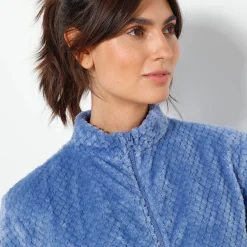 Peignoir En Kamerjas<Blancheporte Kamerjas met rits in fleecetricot met textuur jeansblauw