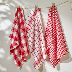 Droogdoek En Handdoek<Blancheporte Katoenen droogdoek met ingeweven ruiten - set van 3 rood