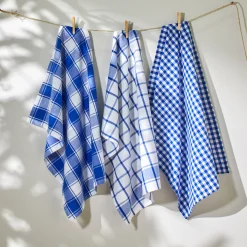 Droogdoek En Handdoek<Blancheporte Katoenen droogdoek met ingeweven ruiten - set van 3 blauw