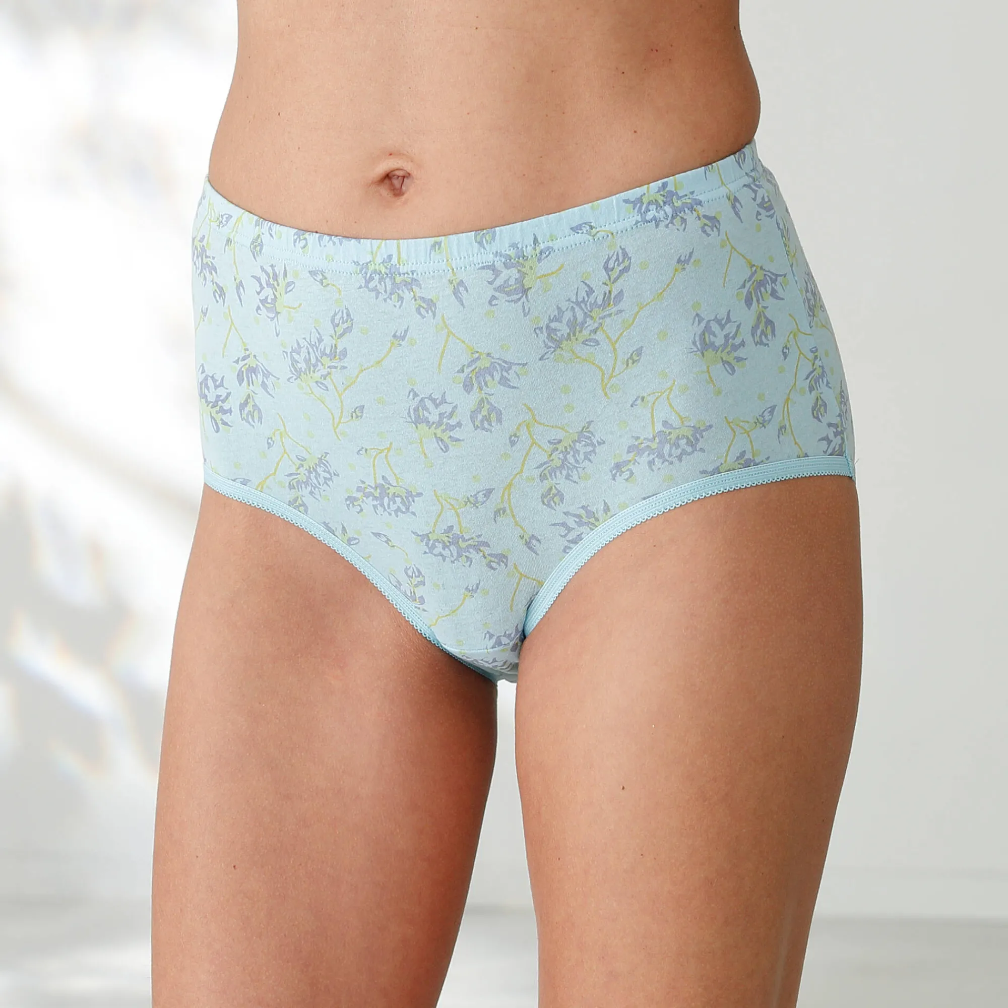 Slip En Shorty<Blancheporte Katoenen maxislip in effen kleuren en met bloemenprint - set van 7 blauw + groen