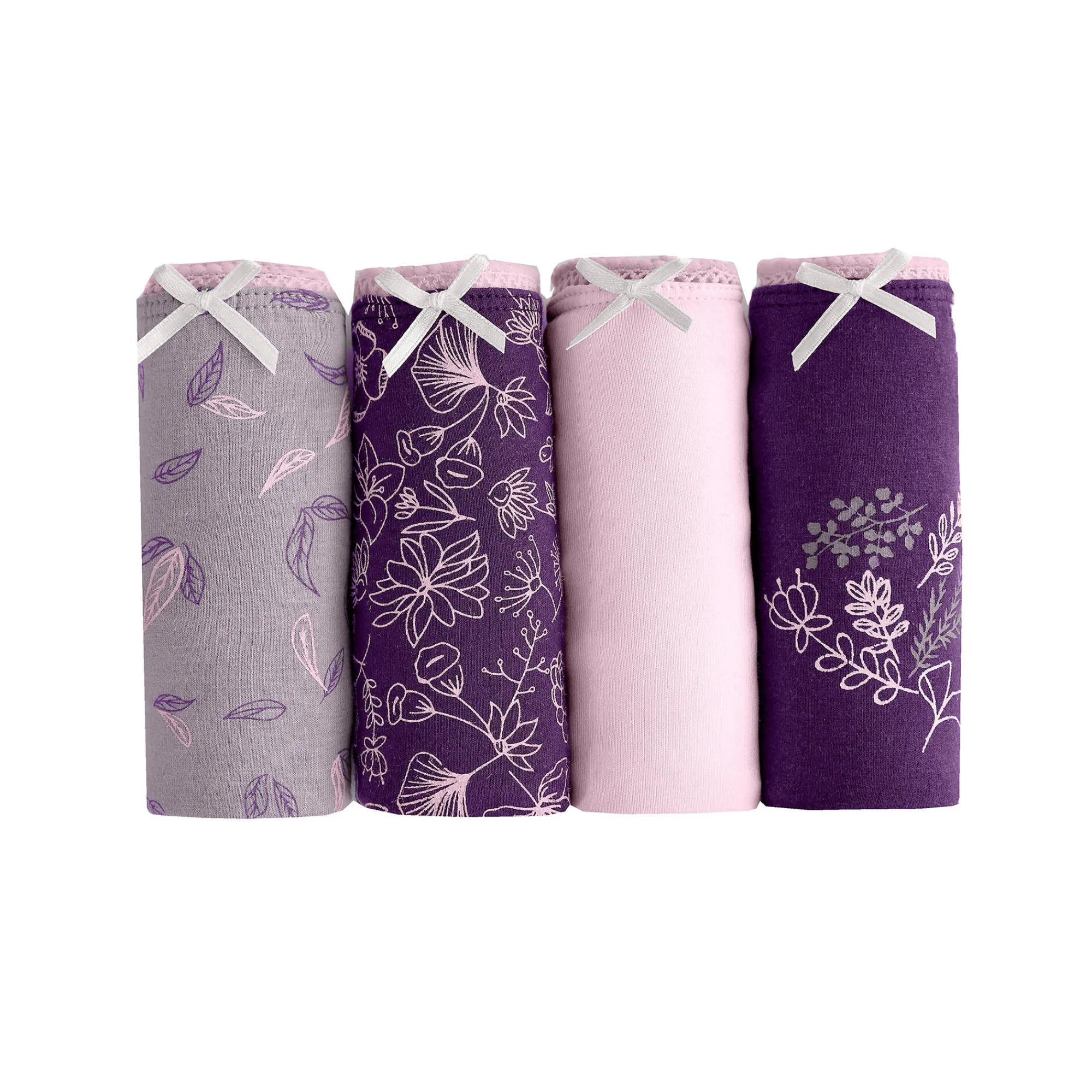 Slip En Shorty<Blancheporte Katoenen maxislip met geassorteerde bloemenmotieven - Set van 4 pruim / roze