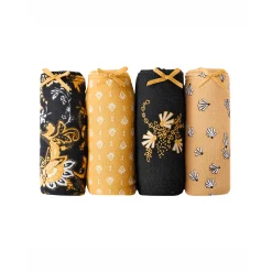 Slip En Shorty<Blancheporte Katoenen midislip met grafische print - set van 4 zwart / honing