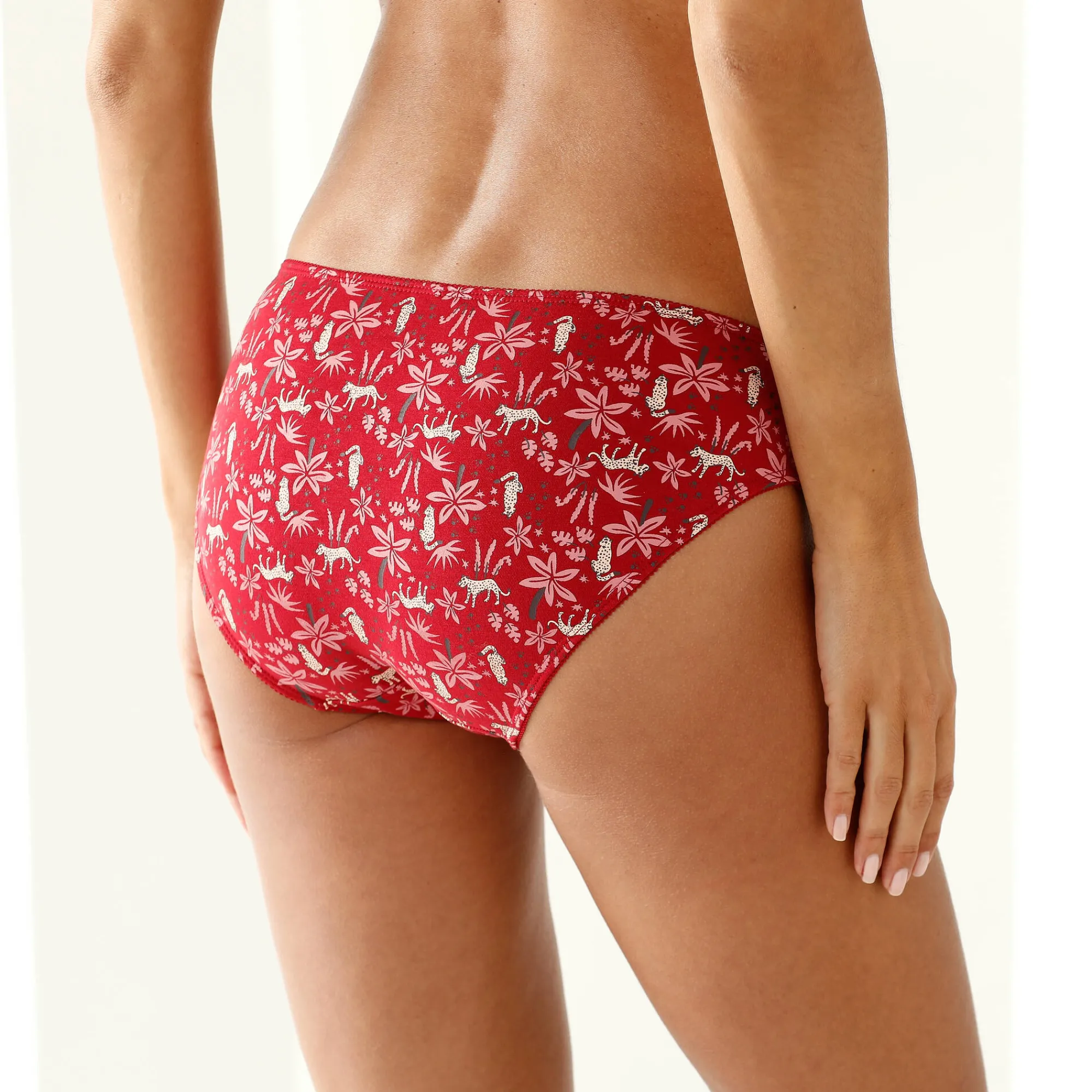 Slip En Shorty<Blancheporte Katoenen midislip met "panter" print - Set van 4 rood