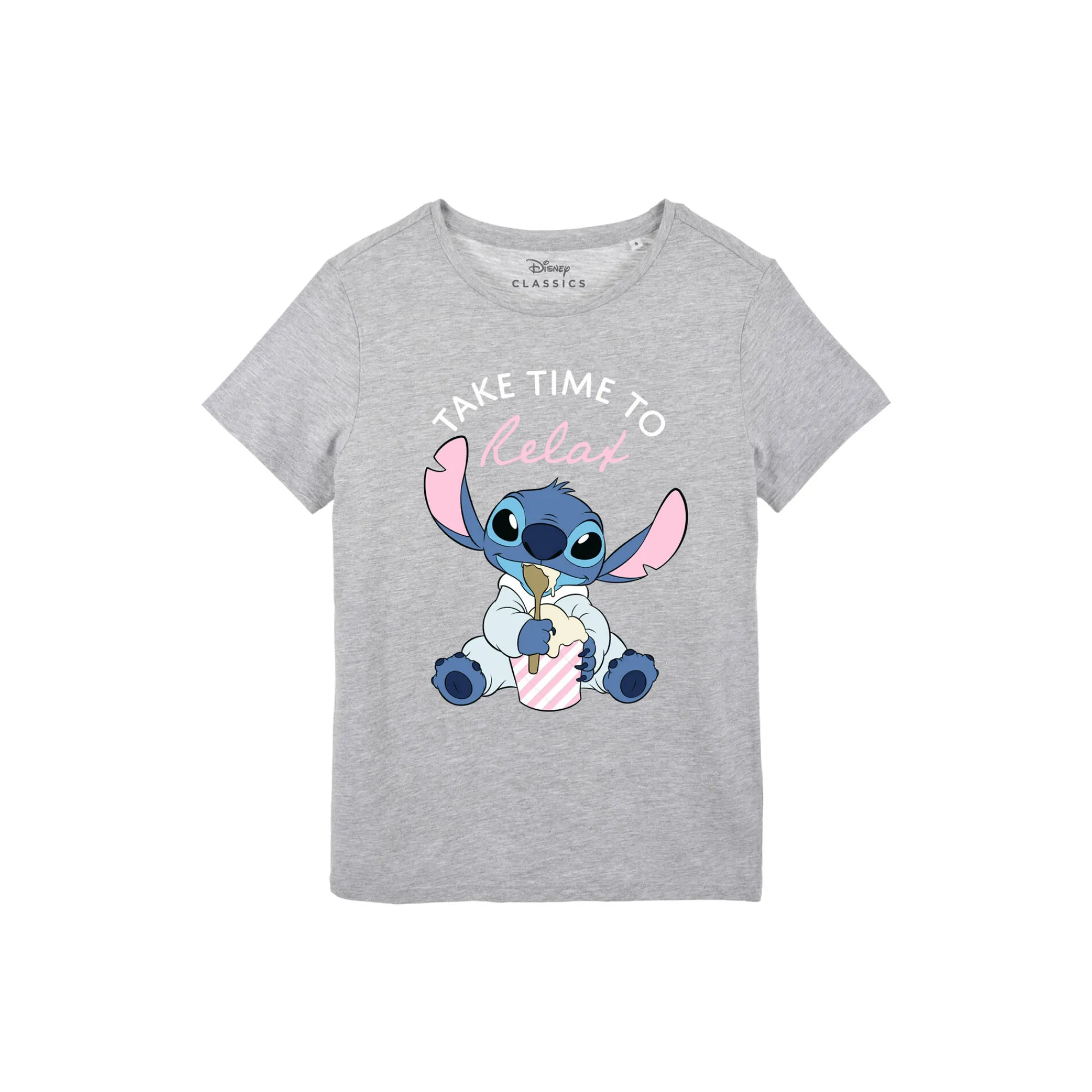 Pyjama<Blancheporte Katoenen pyjamashirt voor dames met korte mouwen en "Take time to relax" Stitch-print chiné grijs