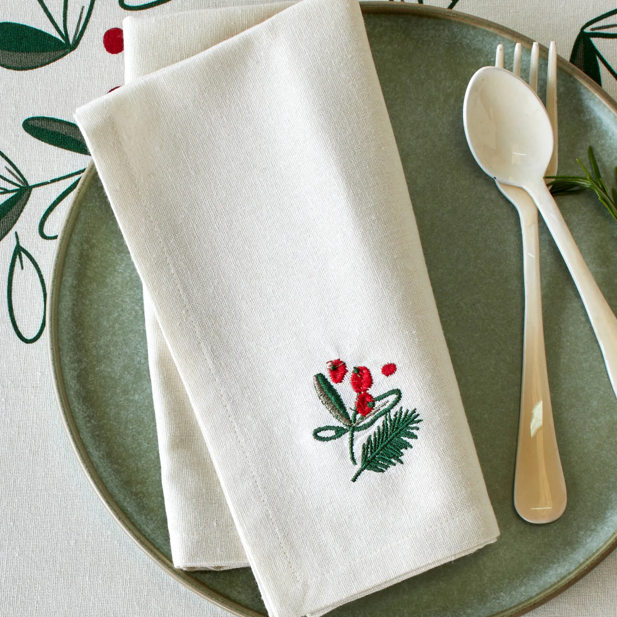 Feesttafel|Servet<Blancheporte Katoenen servet met borduursel - set van 3 naturel