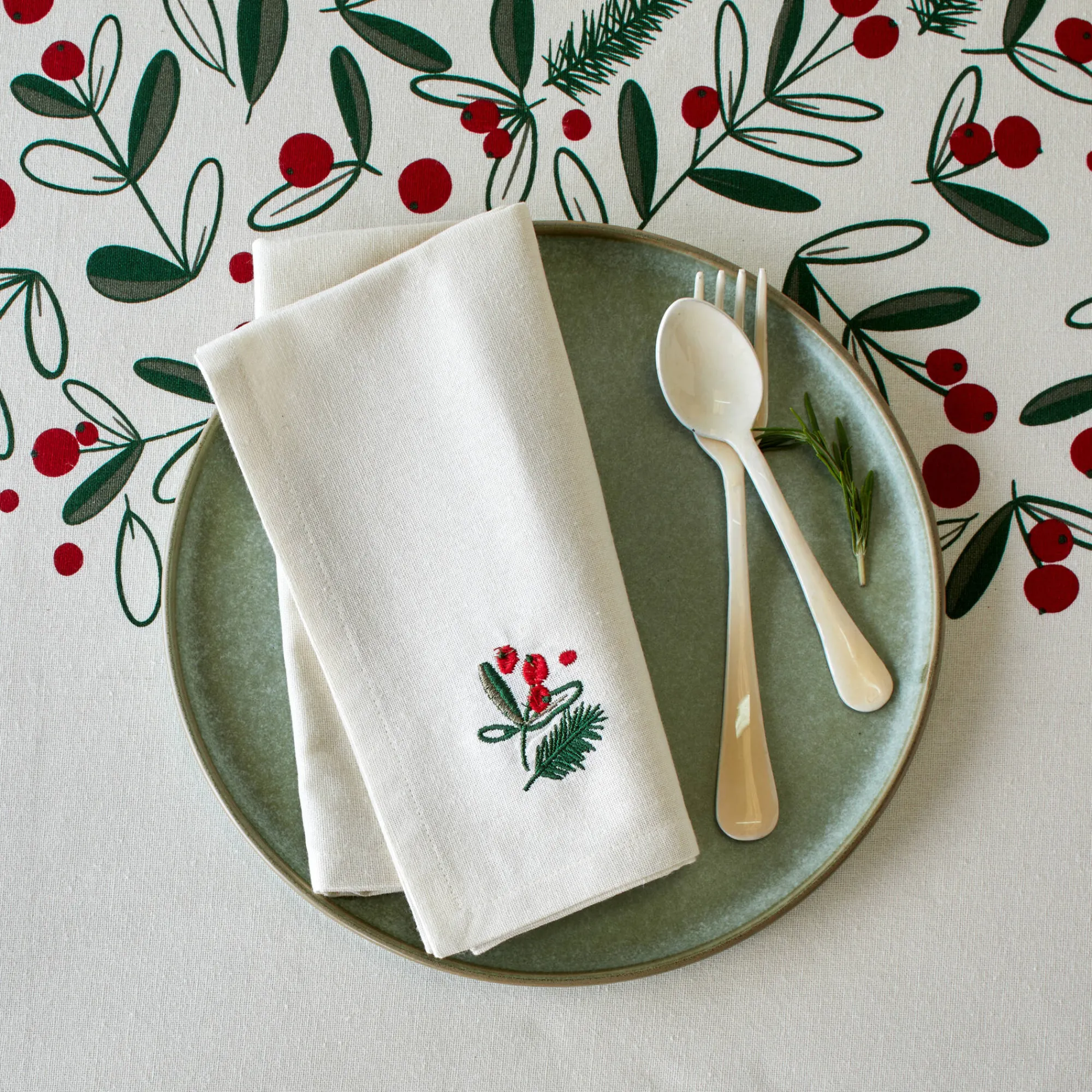 Feesttafel|Servet<Blancheporte Katoenen servet met borduursel - set van 3 naturel
