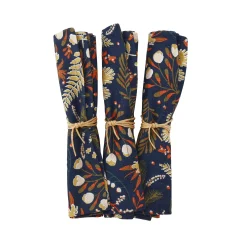 Feesttafel|Servet<Blancheporte Katoenen servet met plantenprint - set van 3 marine