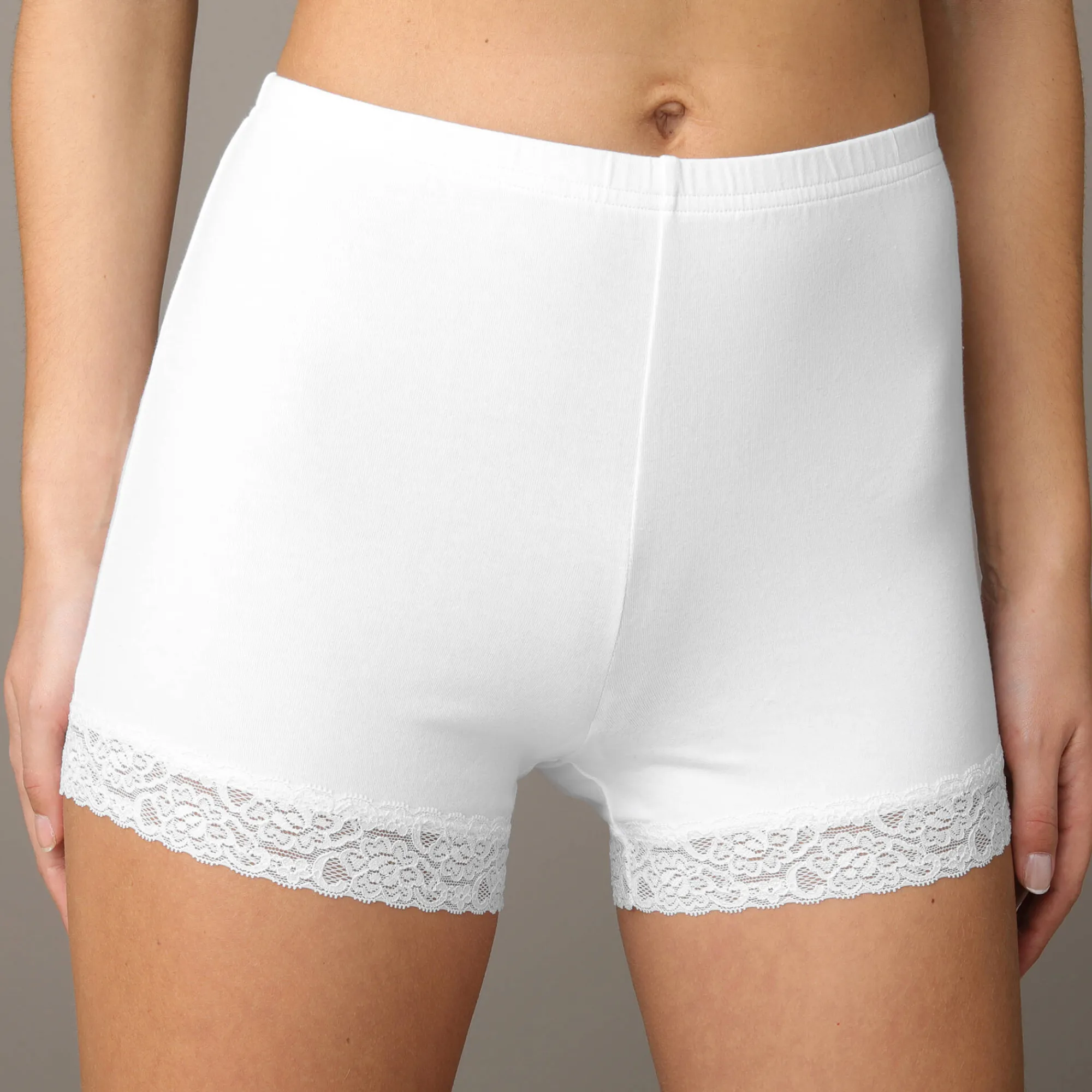 Slip En Shorty<Blancheporte Katoenen shorty met kant - set van 2 wit