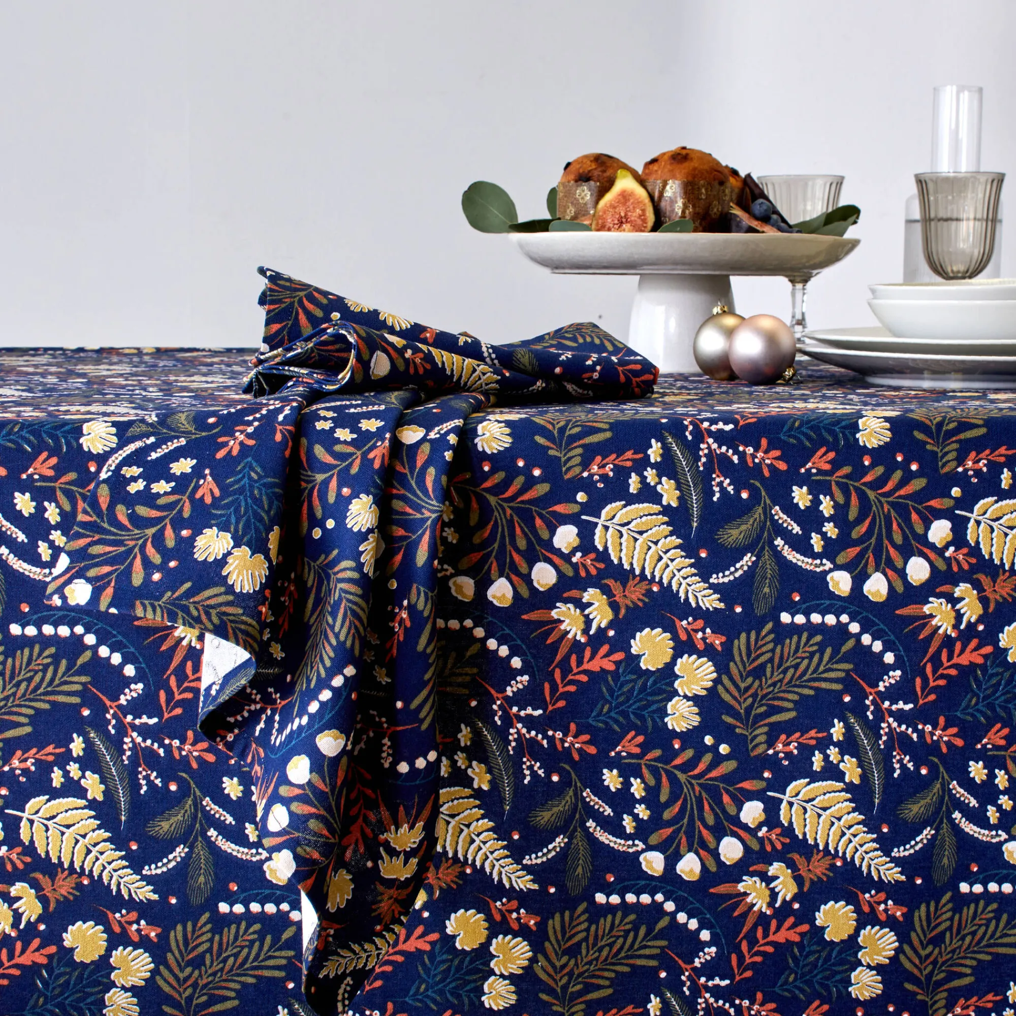 Feesttafel|Tafellaken En Tafelloper<Blancheporte Katoenen tafellaken met plantenprint marine