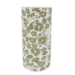 Decoratieartikel<Blancheporte Keramische vaas met bloemenprint - hoogte 19,5 cm wit/groen
