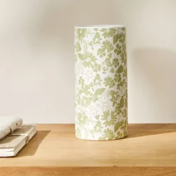 Decoratieartikel<Blancheporte Keramische vaas met bloemenprint - hoogte 19,5 cm wit/groen