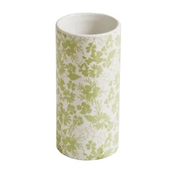 Decoratieartikel<Blancheporte Keramische vaas met bloemenprint - hoogte 19,5 cm wit/groen