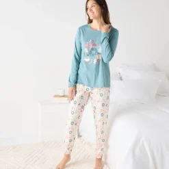 Pyjama<Blancheporte Kerstkrans pyjama + bijpassend slaapmasker grijsblauw / roze