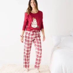 Pyjama<Blancheporte Kerstpyjama met 'kat' motief in katoen-flanel, met scrunchie rood