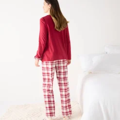 Pyjama<Blancheporte Kerstpyjama met 'kat' motief in katoen-flanel, met scrunchie rood