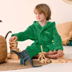 Badjas|Handdoek En Badlaken Kids<Blancheporte Kinderbadjas met capuchon, personaliseerbaar, dinosaurus, microvezel. groen