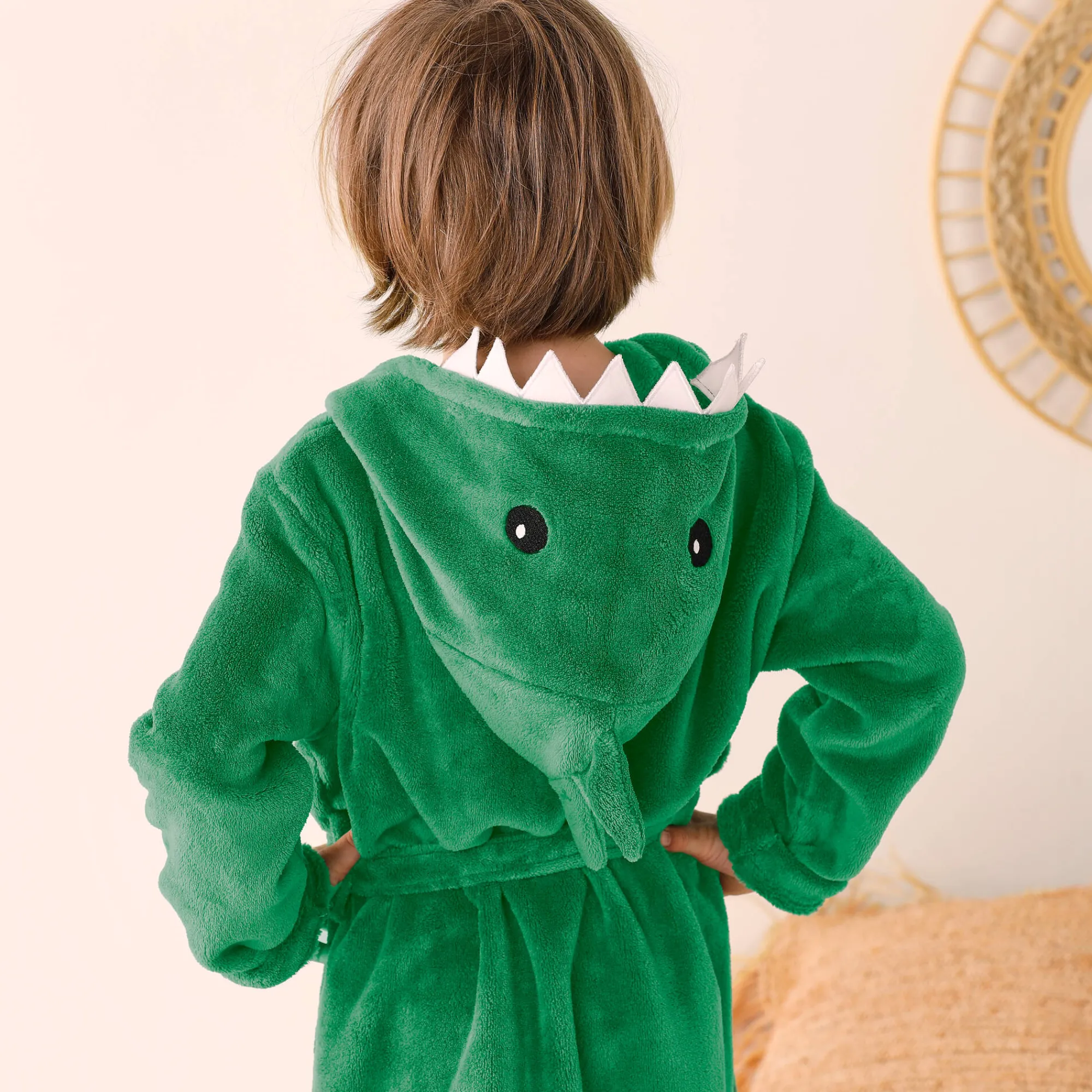 Badjas|Handdoek En Badlaken Kids<Blancheporte Kinderbadjas met capuchon, personaliseerbaar, dinosaurus, microvezel. groen