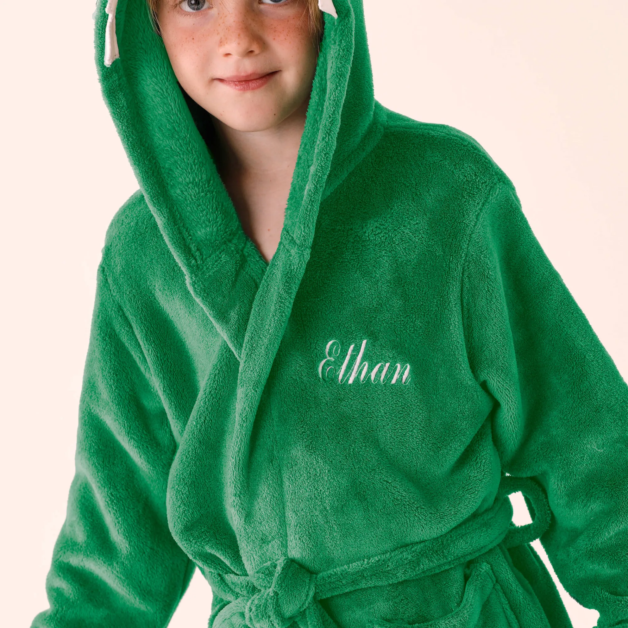 Badjas|Handdoek En Badlaken Kids<Blancheporte Kinderbadjas met capuchon, personaliseerbaar, dinosaurus, microvezel. groen