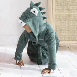 Badjas|Handdoek En Badlaken Kids<Colombine des petits Kinderbadjas met dinosaurusmotief en kap, personaliseerbaar - 340 g/m² eucalyptus