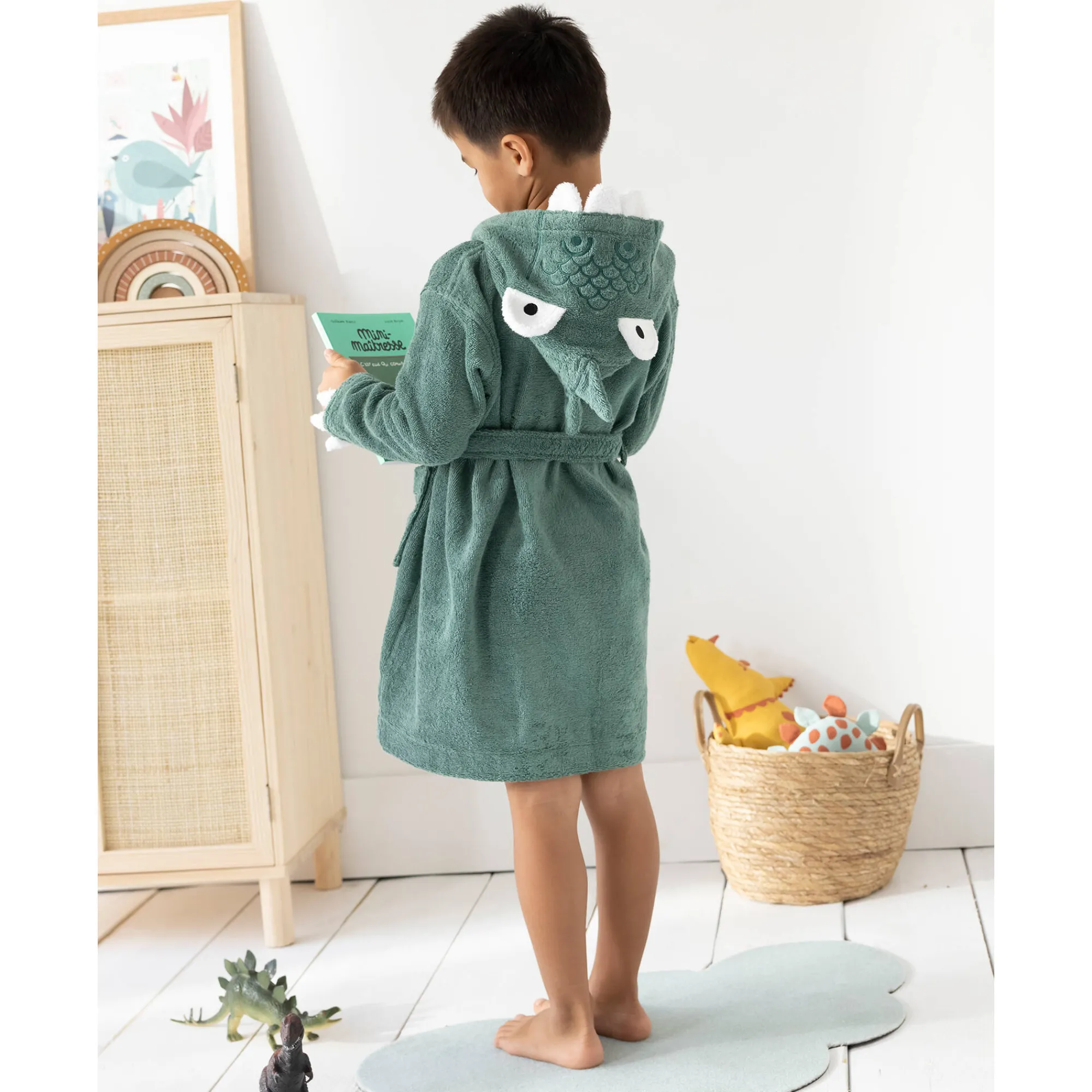 Badjas|Handdoek En Badlaken Kids<Colombine des petits Kinderbadjas met dinosaurusmotief en kap, personaliseerbaar - 340 g/m² eucalyptus