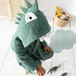 Badjas|Handdoek En Badlaken Kids<Colombine des petits Kinderbadjas met dinosaurusmotief en kap, personaliseerbaar - 340 g/m² eucalyptus