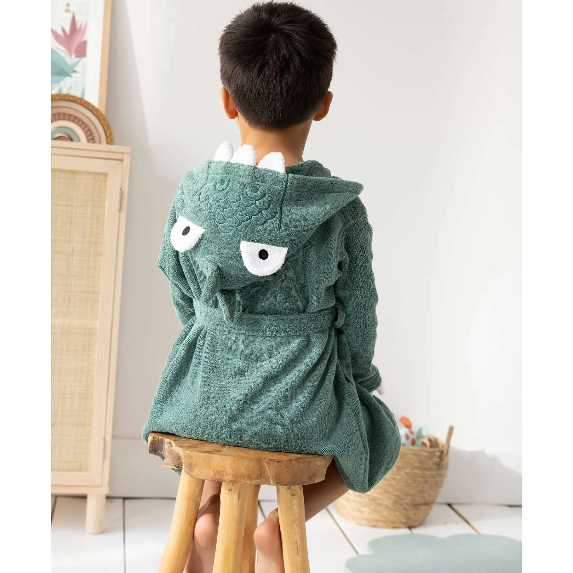 Badjas|Handdoek En Badlaken Kids<Colombine des petits Kinderbadjas met dinosaurusmotief en kap, personaliseerbaar - 340 g/m² eucalyptus