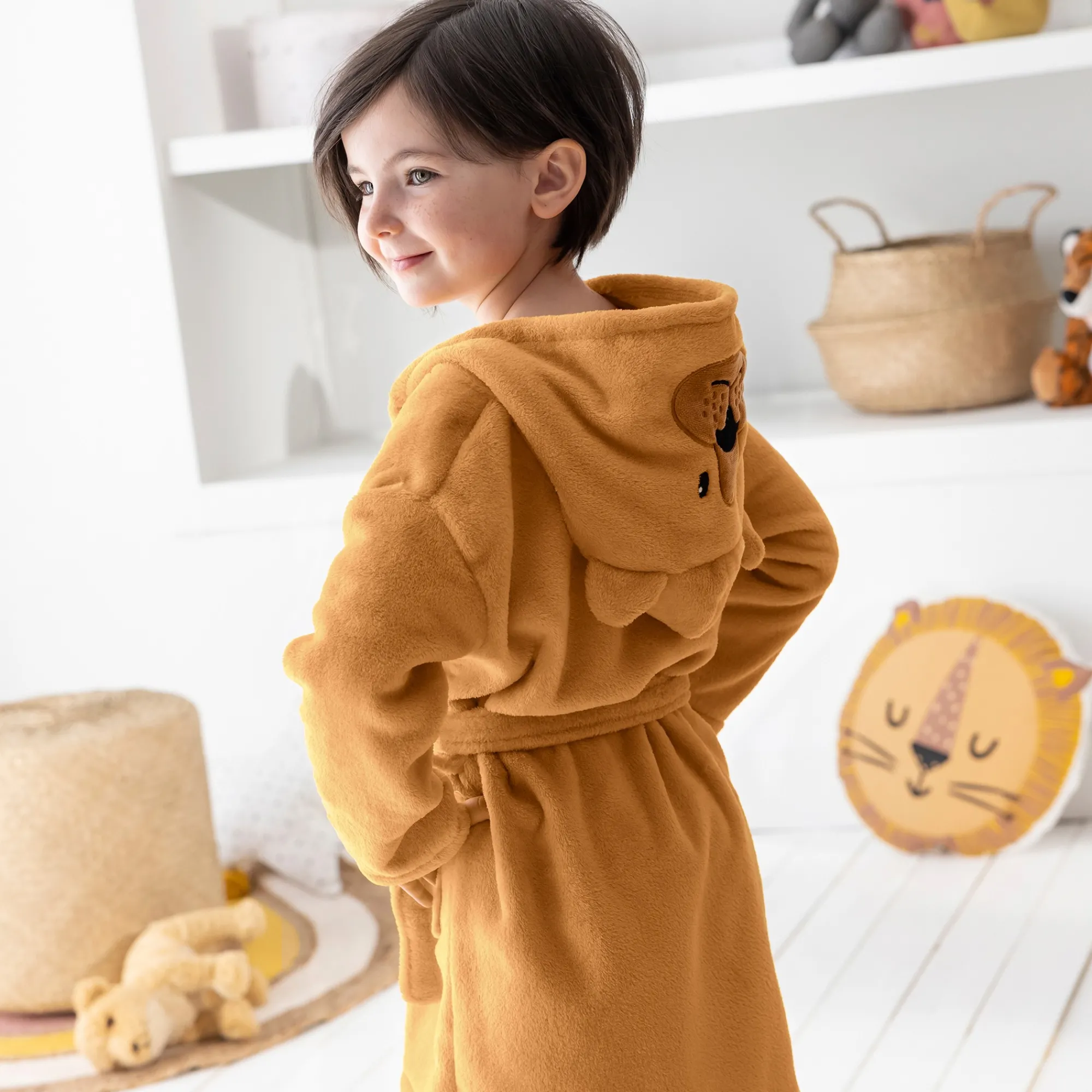Badjas|Handdoek En Badlaken Kids<Blancheporte Kinderbadjas met kap en beermotief in microvezel, personaliseerbaar taupe