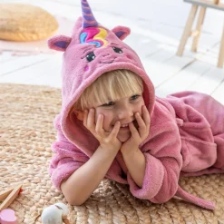 Badjas|Handdoek En Badlaken Kids<Blancheporte Kinderbadjas met kap en eenhoornmotief in microvezel, personaliseerbaar roze