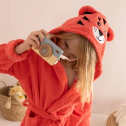 Badjas|Handdoek En Badlaken Kids<Colombine des petits Kinderbadjas met tijgermotief en kap, personaliseerbaar koraal