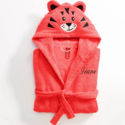 Badjas|Handdoek En Badlaken Kids<Colombine des petits Kinderbadjas met tijgermotief en kap, personaliseerbaar koraal