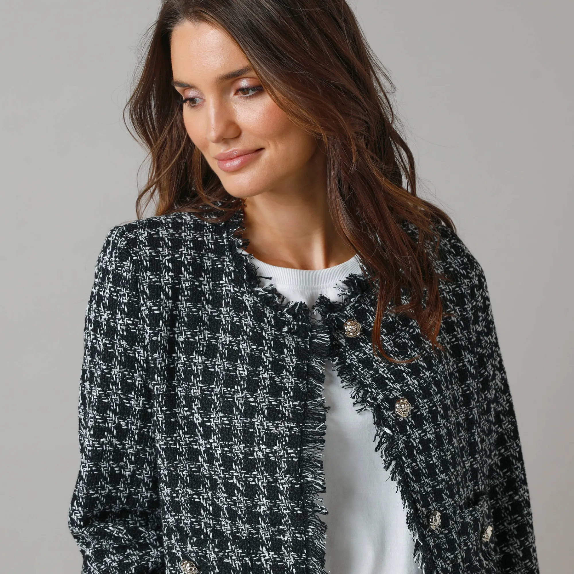 Jas En Mantel<Lora Zellini Kort jasje in tweed zwart / ecru