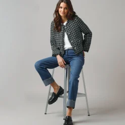 Jas En Mantel<Lora Zellini Kort jasje in tweed zwart / ecru