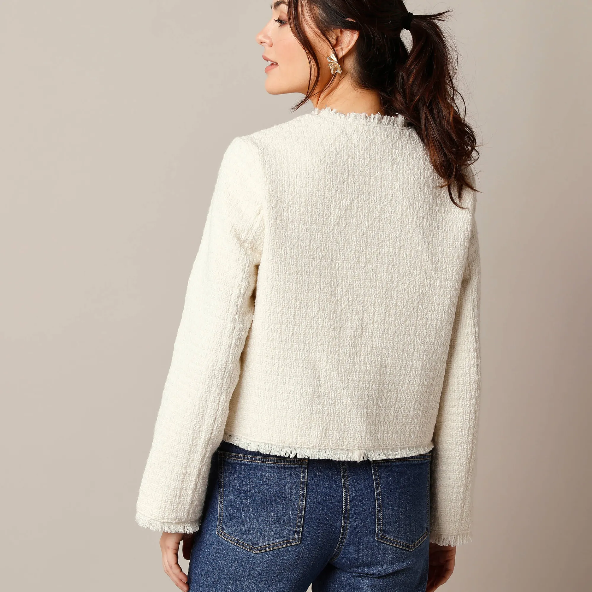 Jas En Mantel|Jurk<Lora Zellini Kort jasje in tweedstijl, wolmengeling ecru