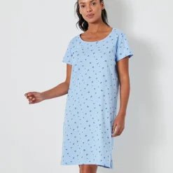 Nachthemd<Blancheporte Kort nachthemd met bloemenprint gletsjerblauw