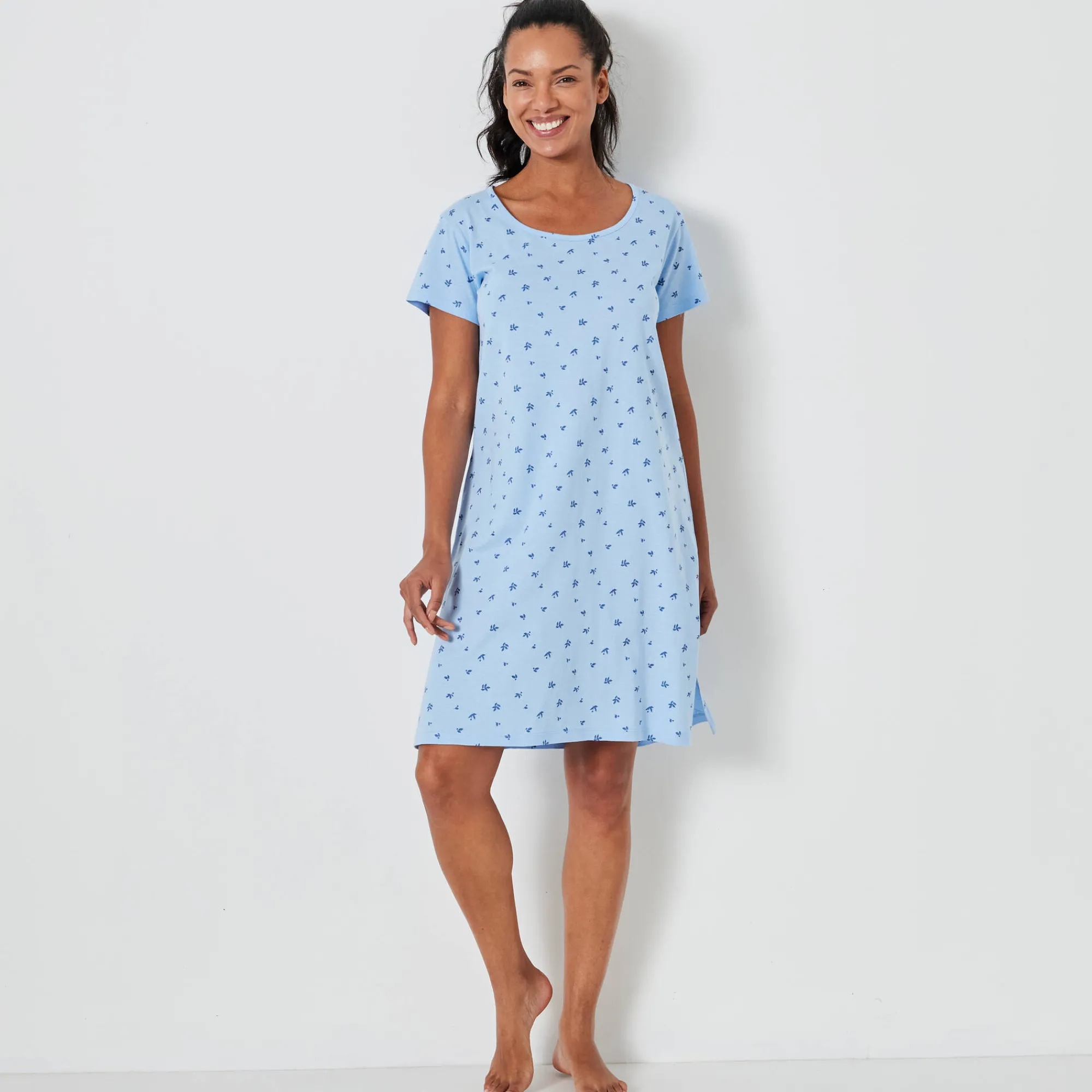 Nachthemd<Blancheporte Kort nachthemd met bloemenprint gletsjerblauw