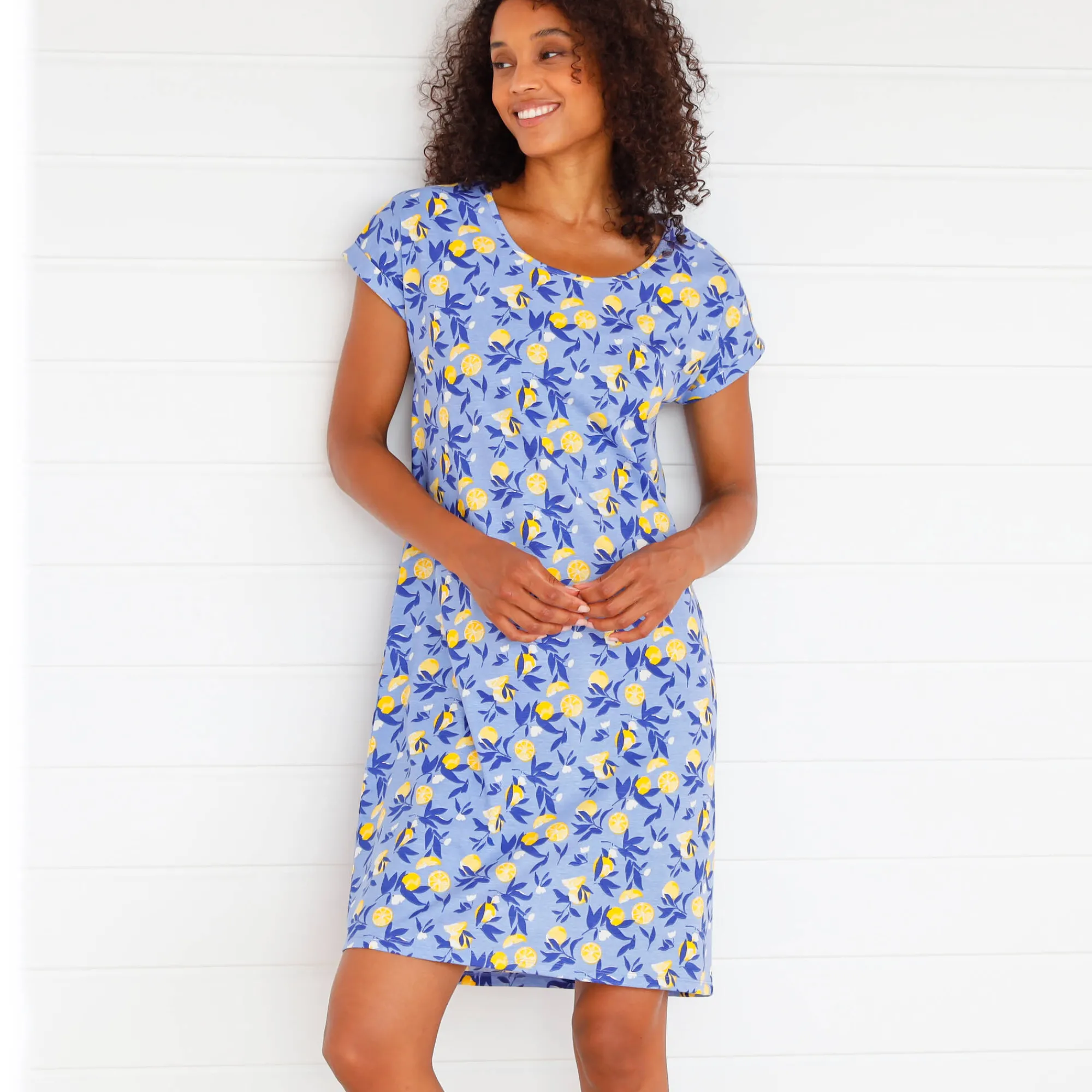 Nachthemd<Blancheporte Kort nachthemd met citroenprint - set van 2 blauw + saffraangeel