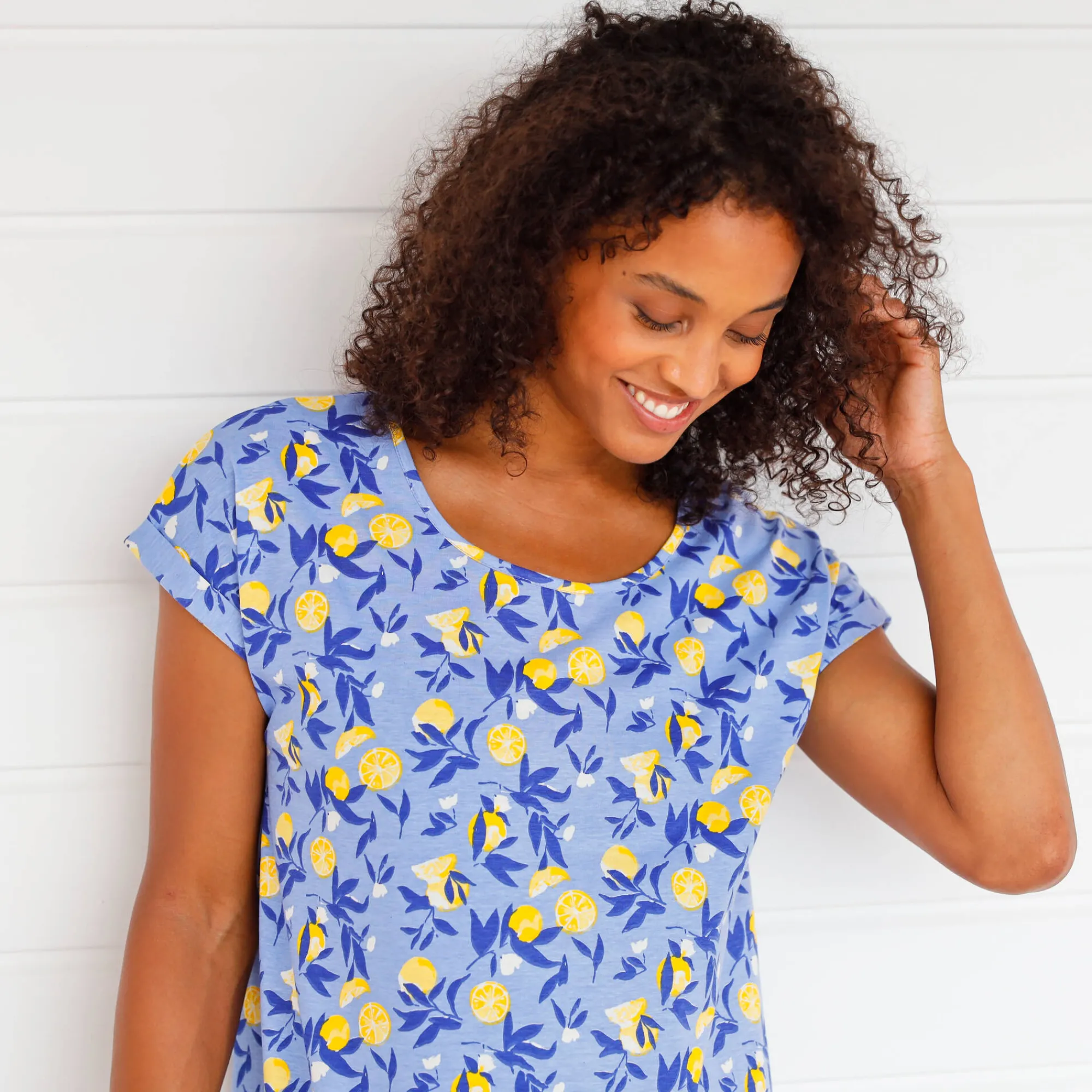 Nachthemd<Blancheporte Kort nachthemd met citroenprint - set van 2 blauw + saffraangeel