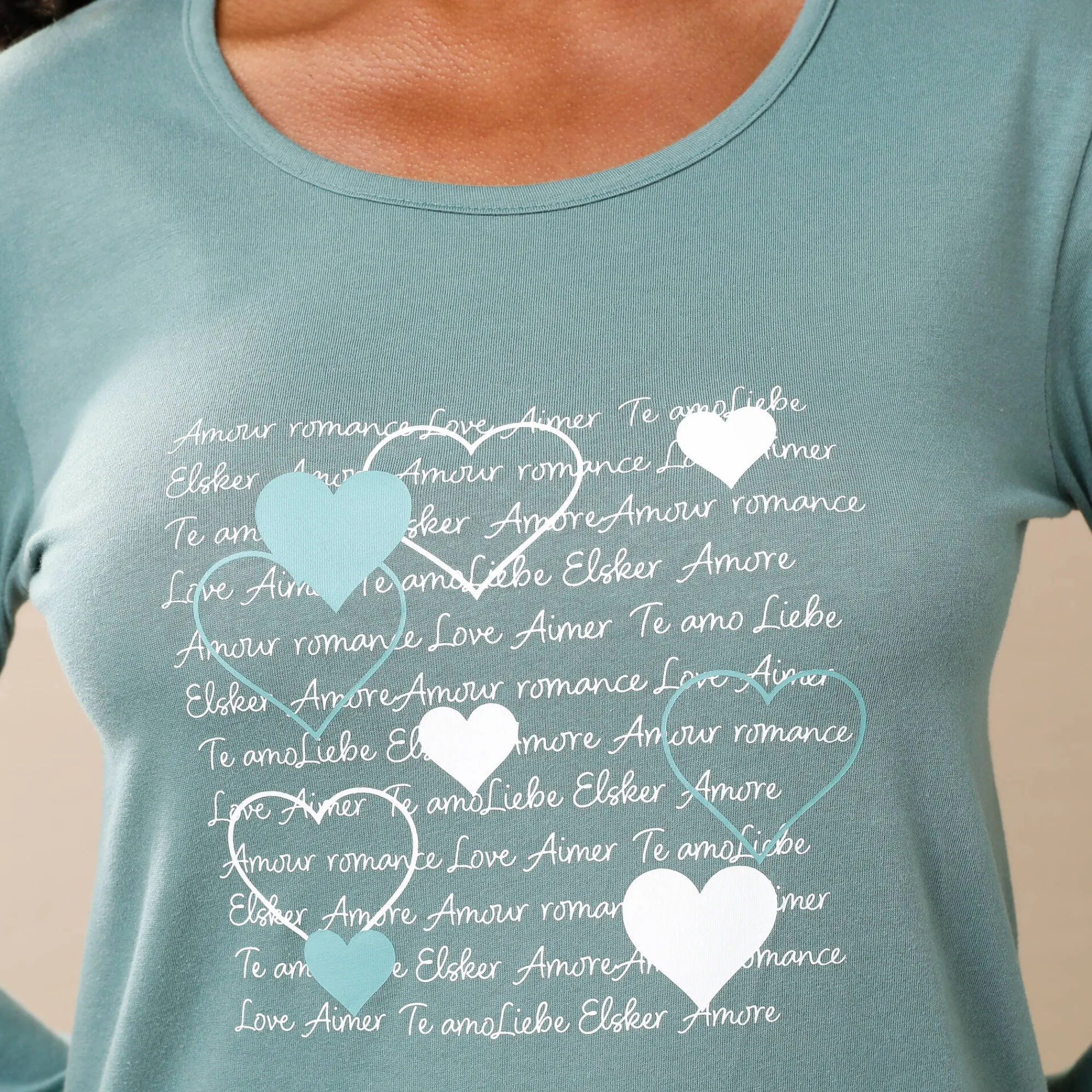 Nachthemd<Blancheporte Kort nachthemd met 'hartjes' print kaki