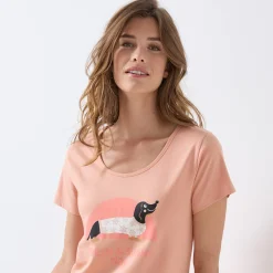 Nachthemd<Blancheporte Kort nachthemd met korte mouwen en "Fresh&Sunny day" motief perzik